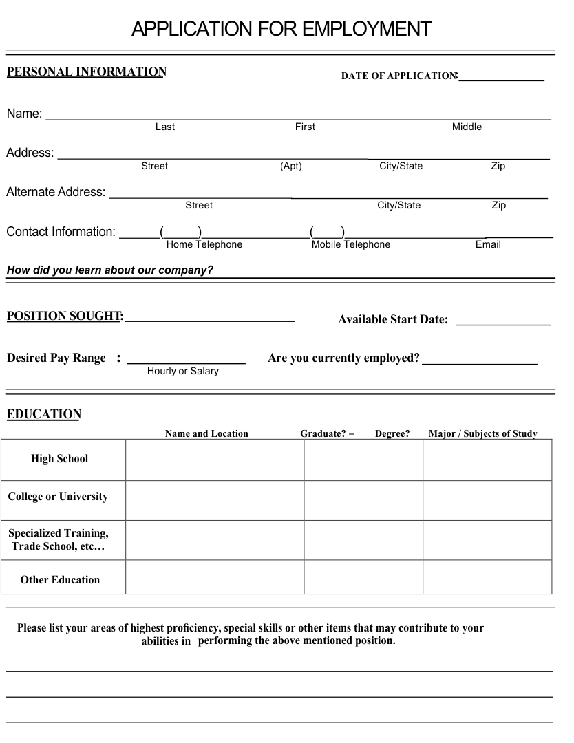 Blank Application For Employment 10 Free PDF Printables Printablee