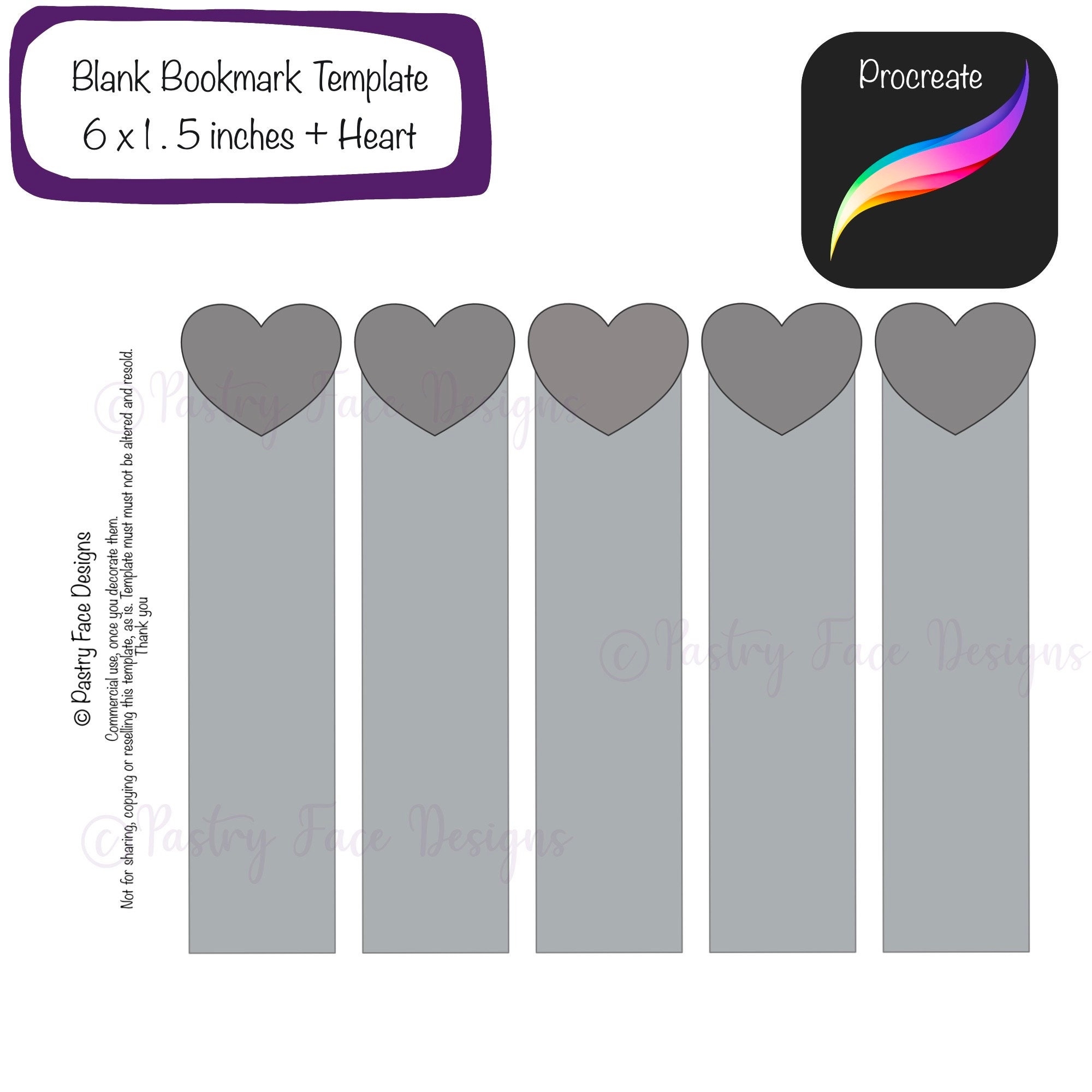 Blank Bookmark Template With Heart Approx 1 5 X 6inch Use In Procreate App Commercial Use Instant Download Pastry Face Designs