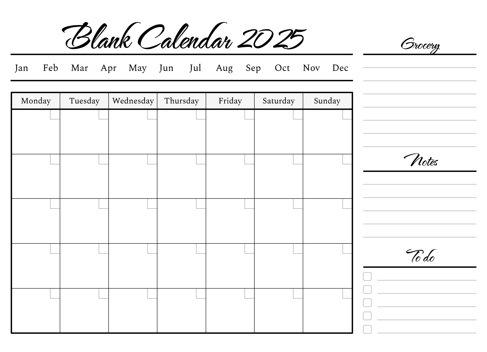 Free Printable Monthly Calendar Template 2025