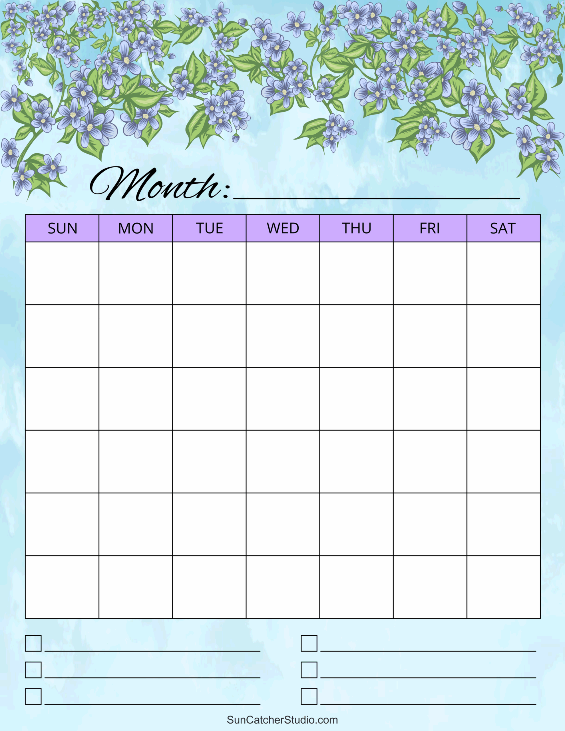 Monthly Calendar Template Free Printable