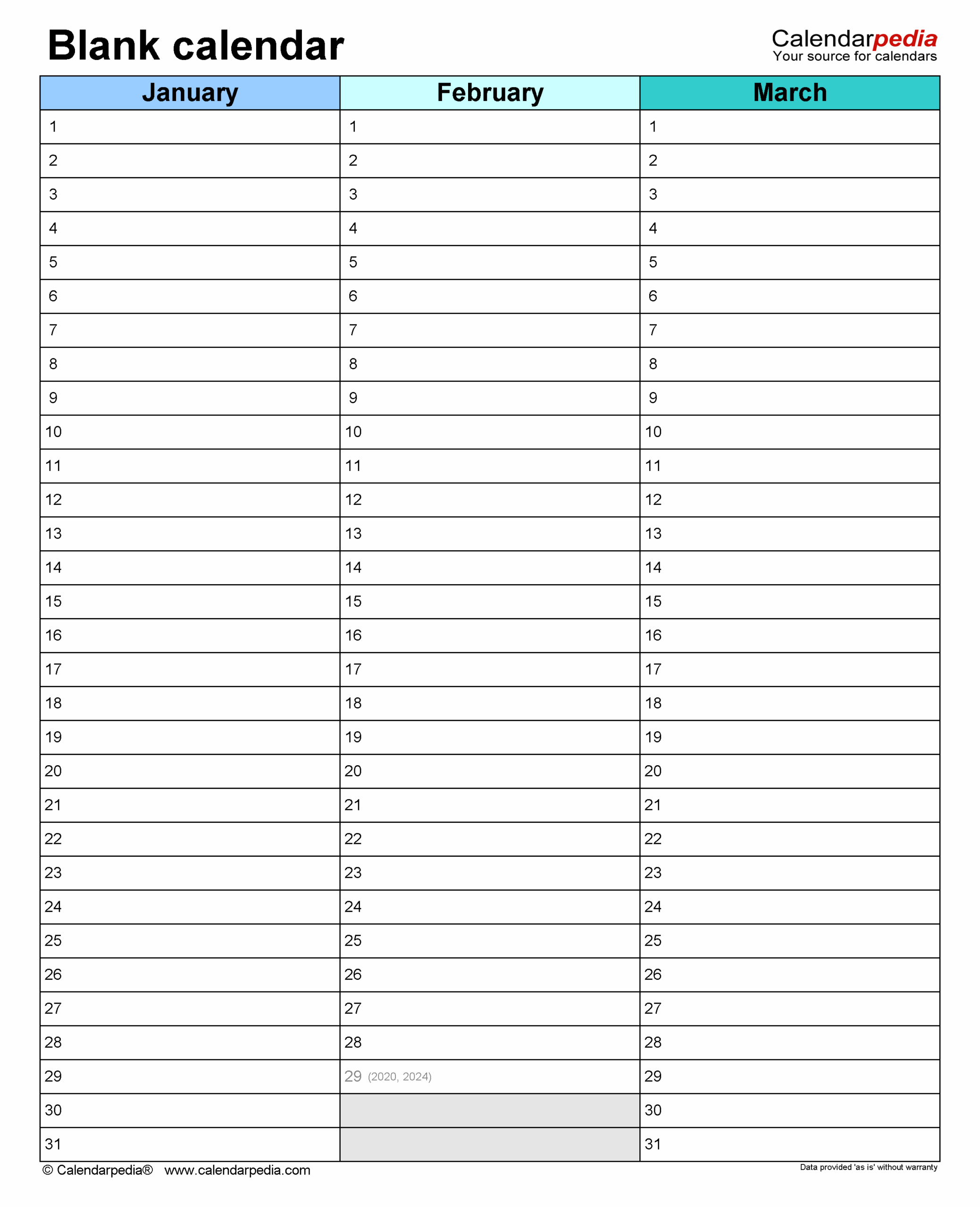 Blank Calendars Free Printable PDF Templates