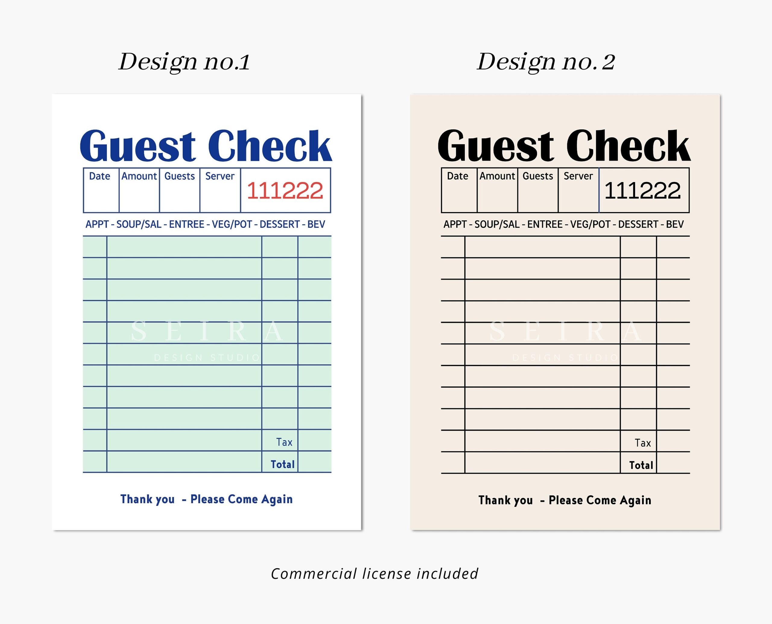 Blank Guest Check List Guest Check Print Guest Check Mockup Restaurant Guest Check Receipts Empty Guest Check List Printable JPG Etsy