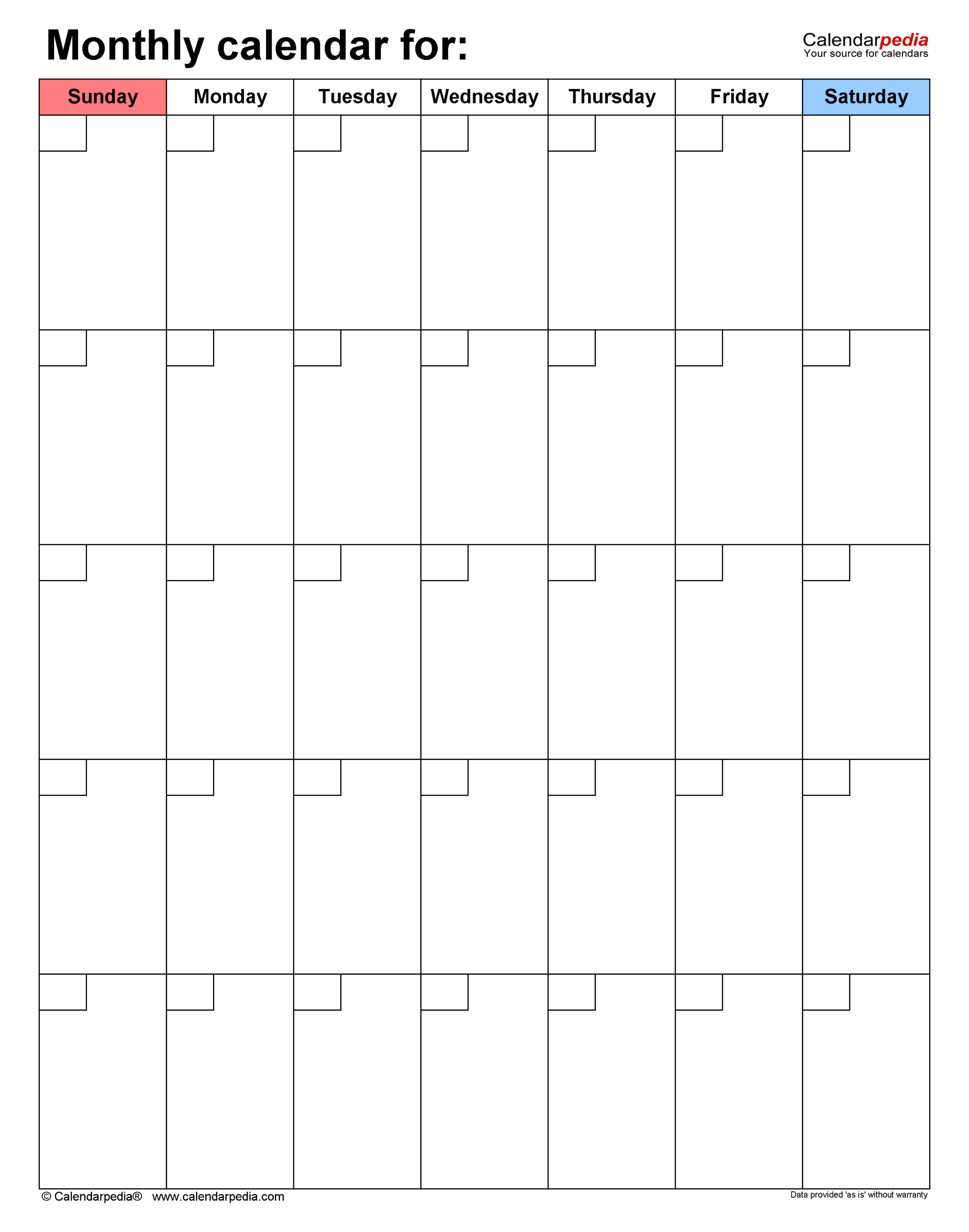 Printable Calendar Blank Monday Month