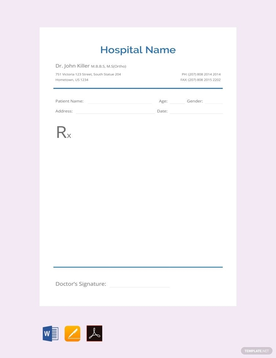 Printable Blank Prescription Template Pdf