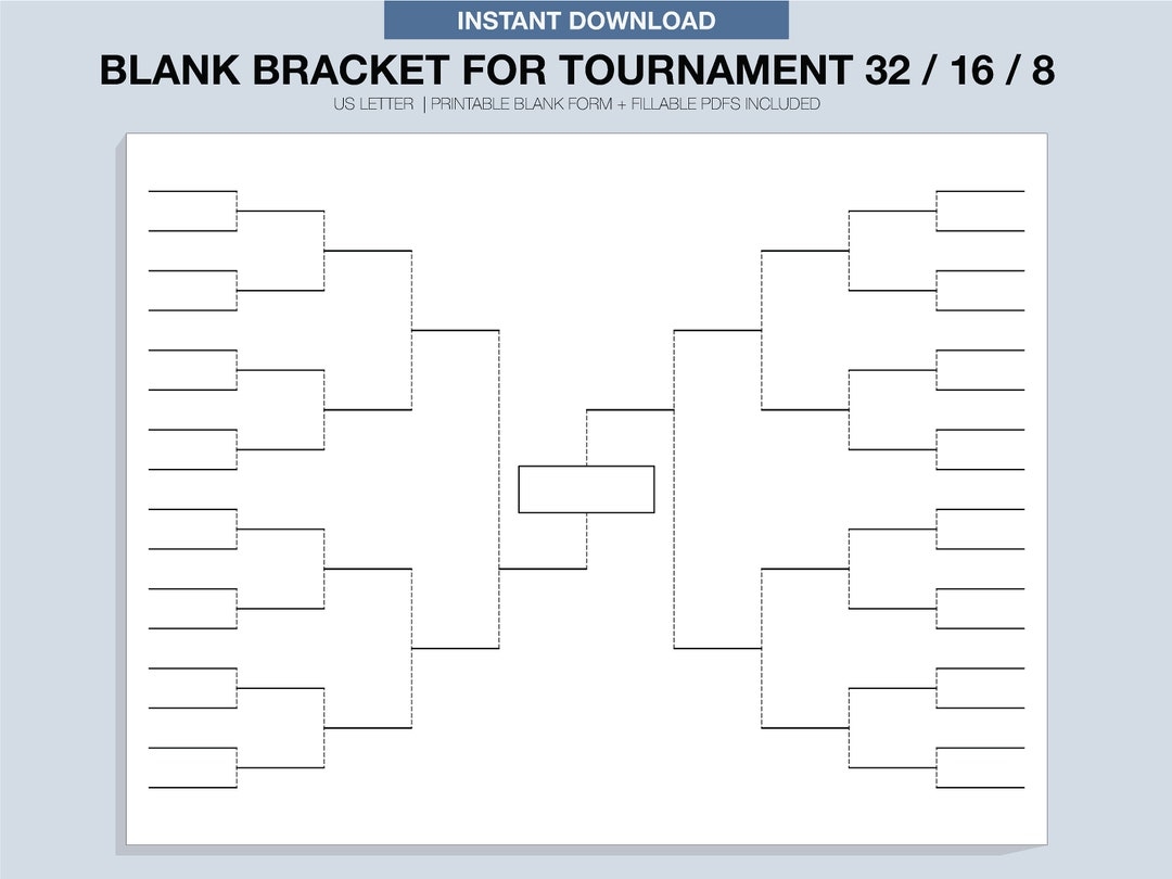 Blank Tournament Bracket Printable Fillable PDF Single Elimination Etsy