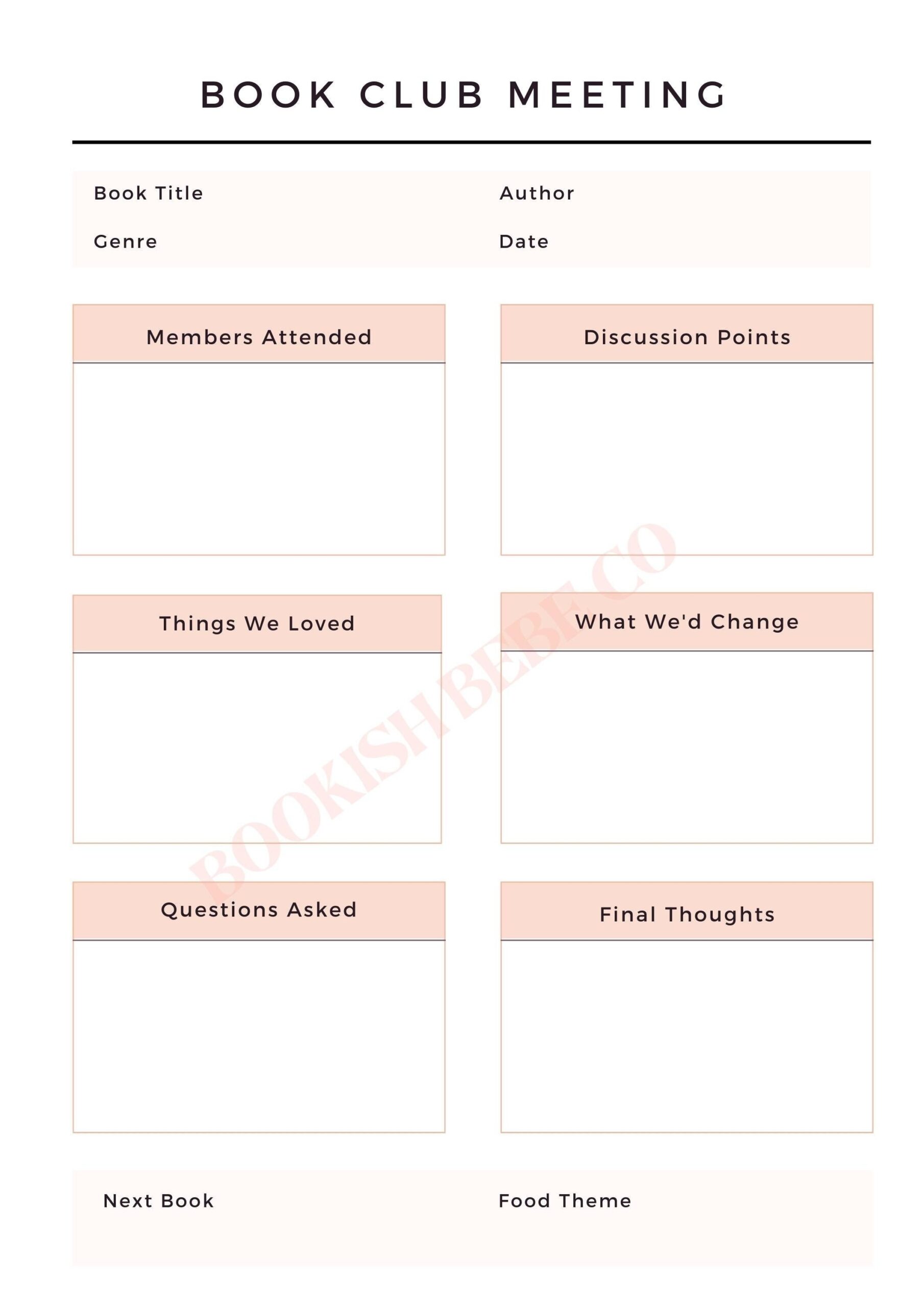 Book Club Meeting Notes Digital Template Minimalistic Printable Reading Log A4 PDF