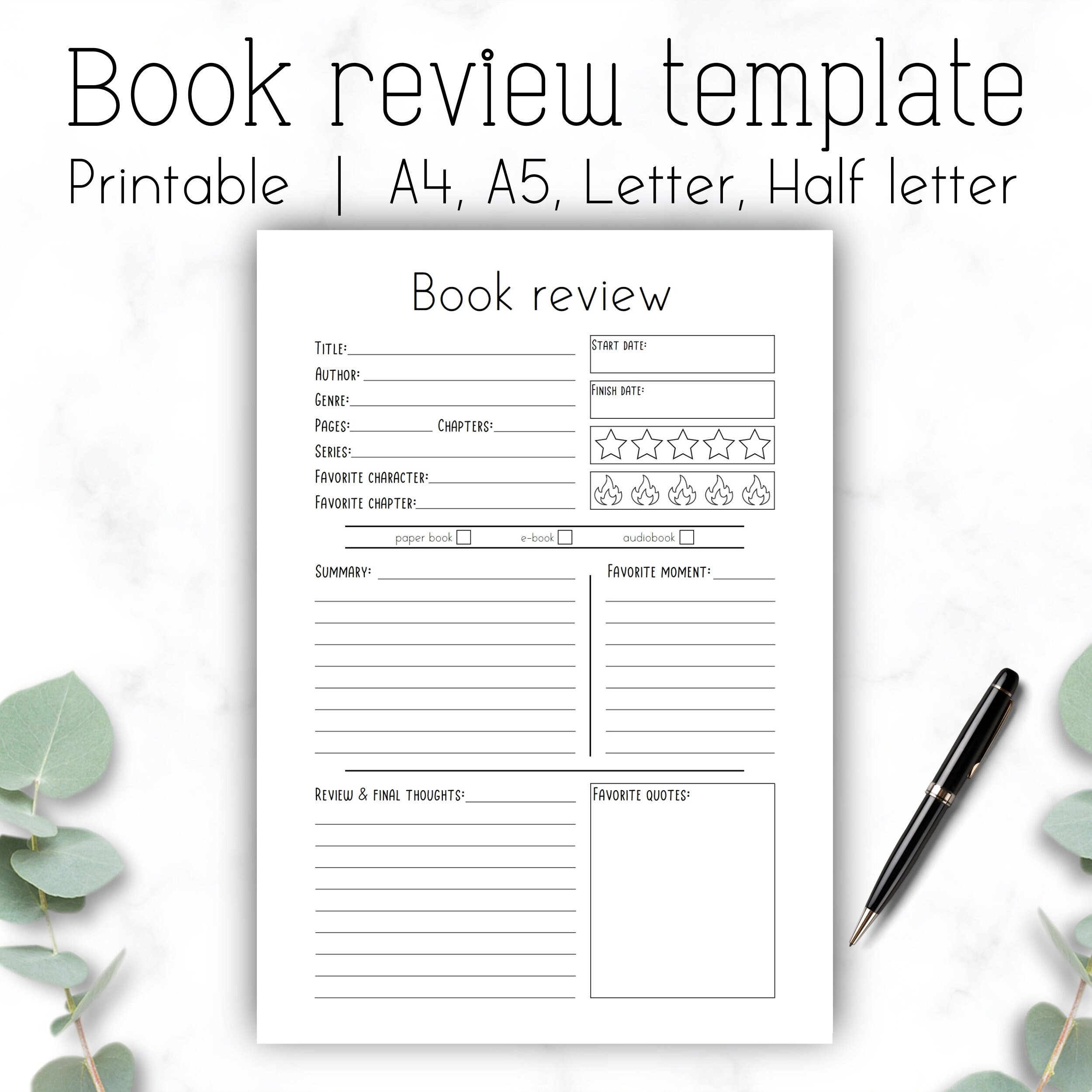 Book Review Template Free Printable