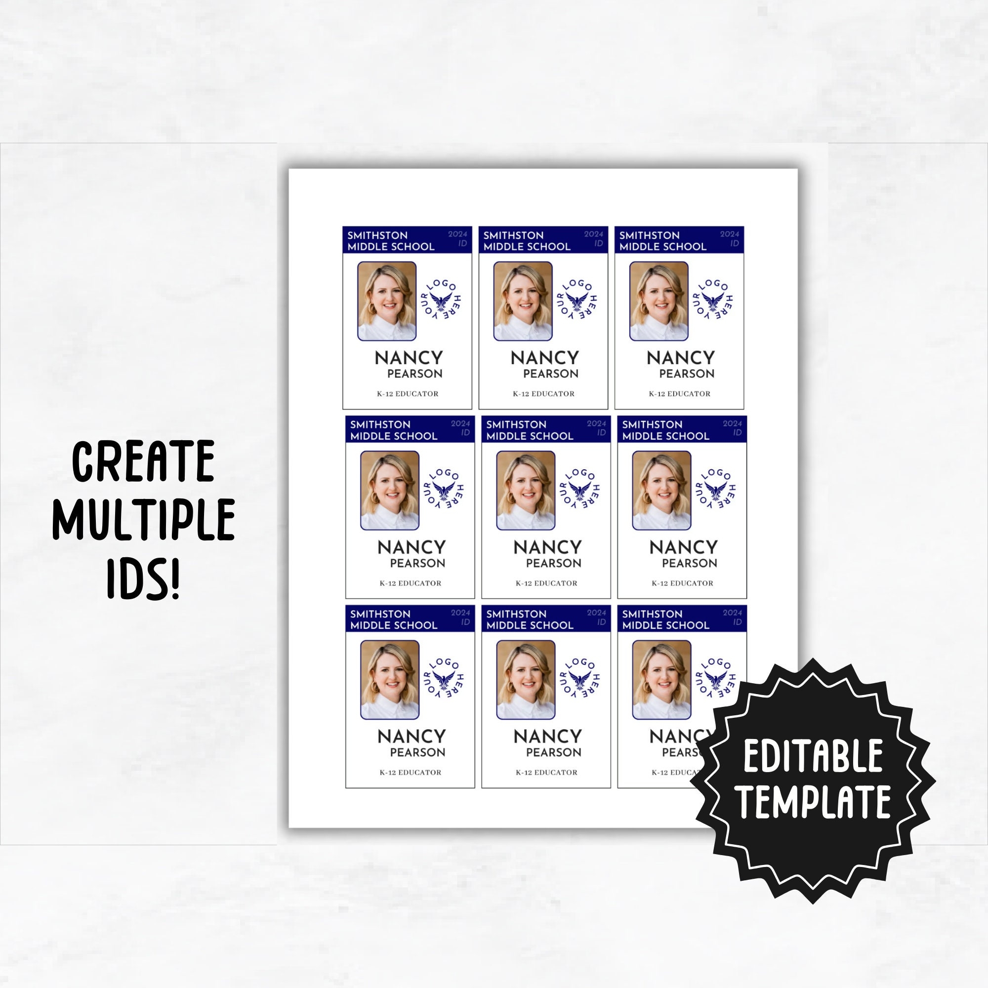 Bulk ID Badge Template Custom ID Badges Printable ID Cards 