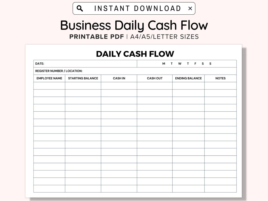 Business Daily Cash Flow Printable Statement Report Register In Out Closeout Reconcile Til Balance Shift Balance Sheet Drawer Record Form Etsy 