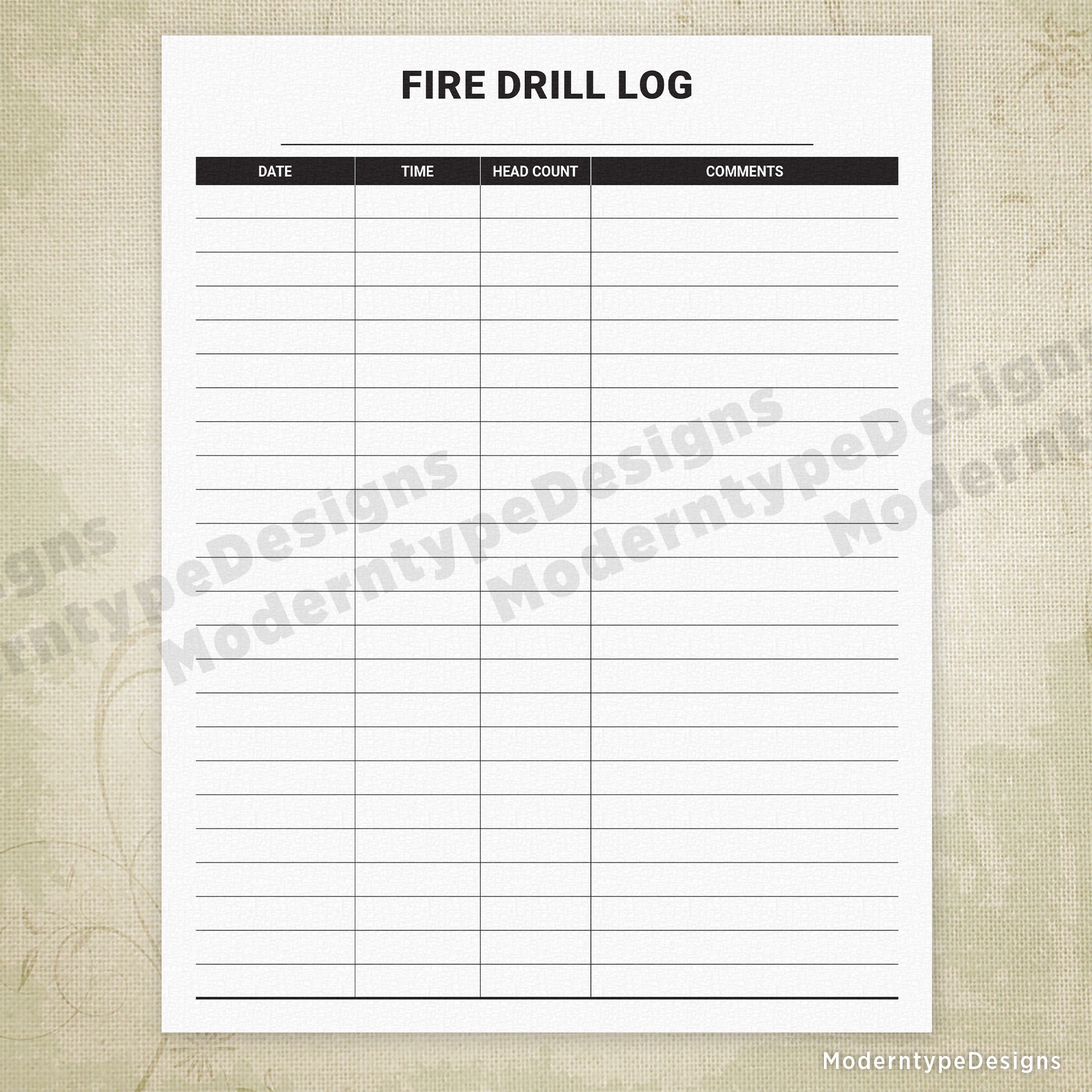 Business Fire Drill Log Printable Organization Daycare School Digital Download Fire Drill Practice Day Care Form Fdl002 Etsy UK