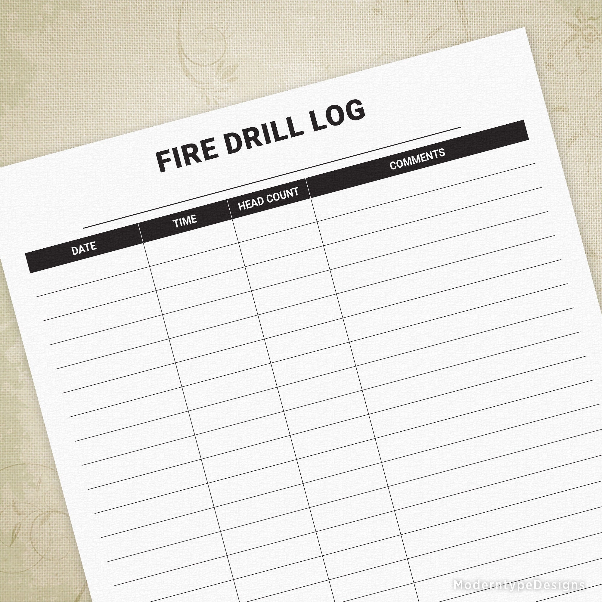 Business Fire Drill Log Printable Organization Daycare School Digital Download Fire Drill Practice Day Care Form Fdl002 Etsy UK