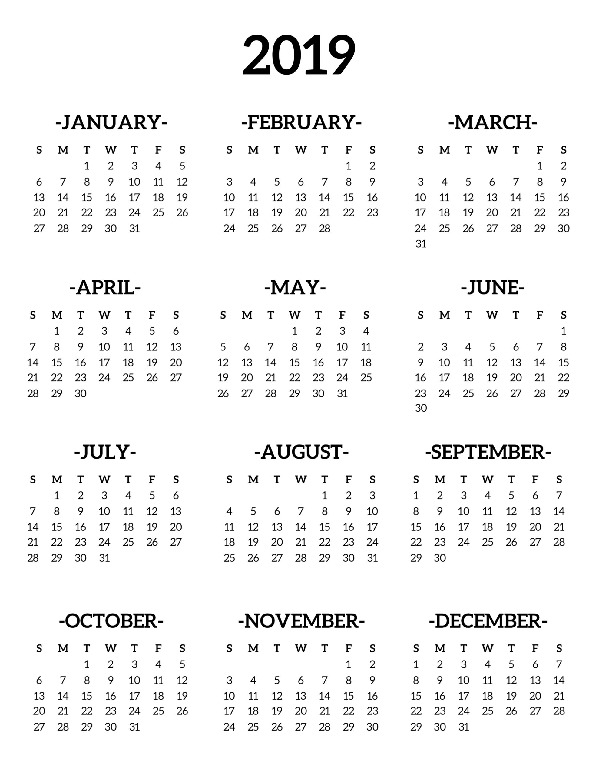 Free Printable Calendar 2019
