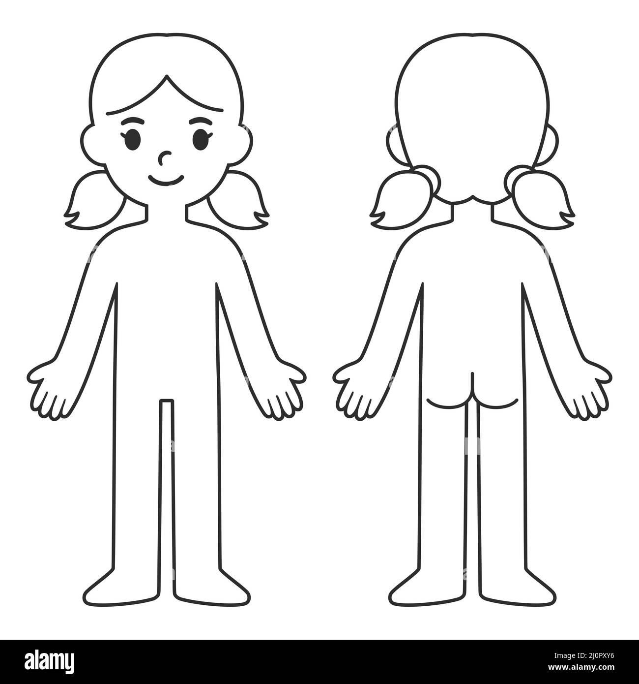 Cartoon Child Body Chart Front And Back View Blank Girl Body Outline Template Isolated Vector Illustration Stock Vector Image U0026 Art Alamy