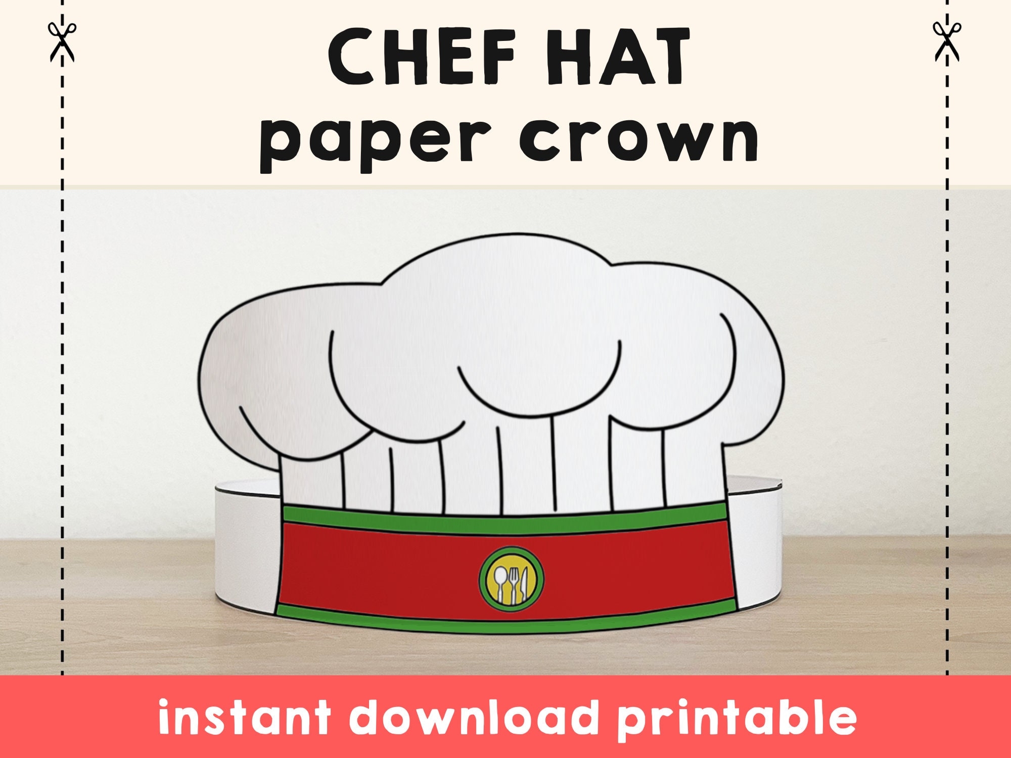 Chef Hat Cook Paper Crown Restaurant Party Printable Kids Craft Community Costume Birthday Printable Favor DIY Instant Download Etsy Hong Kong