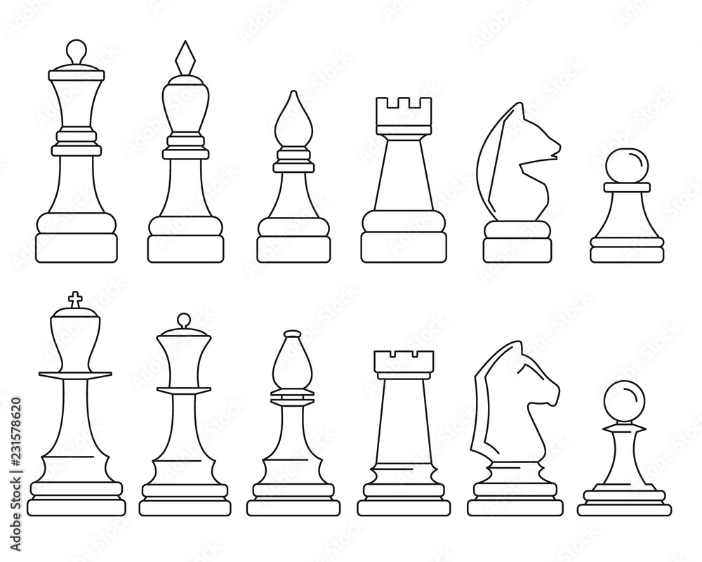 Chess Piece Icon Set Outline Set Of Chess Piece Vector Icons For Web Design Isolated On White Background Stock Vector Adobe Stock