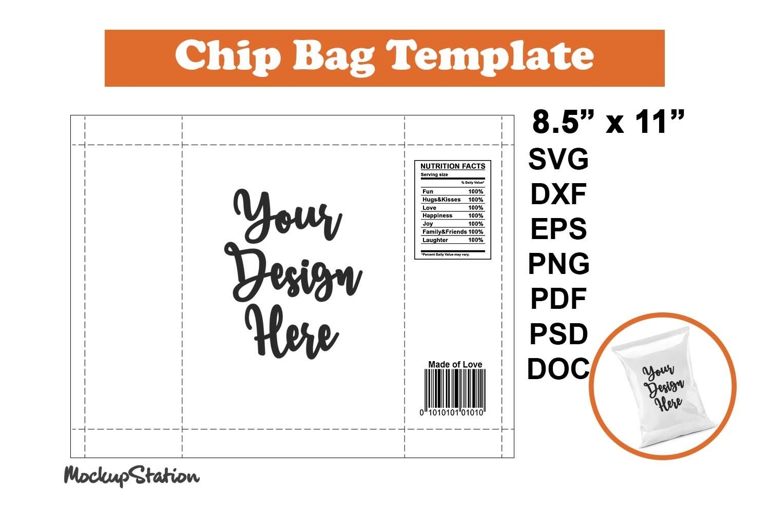 Chip Bag Template SVG Party Potato Chip Bag Wrapper