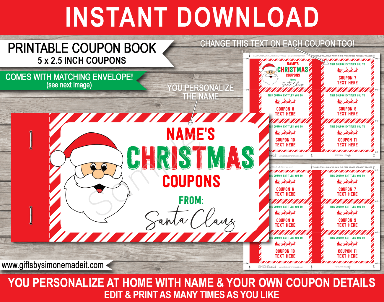 Christmas Coupon Book U0026 Envelope from Santa Red U0026 Green