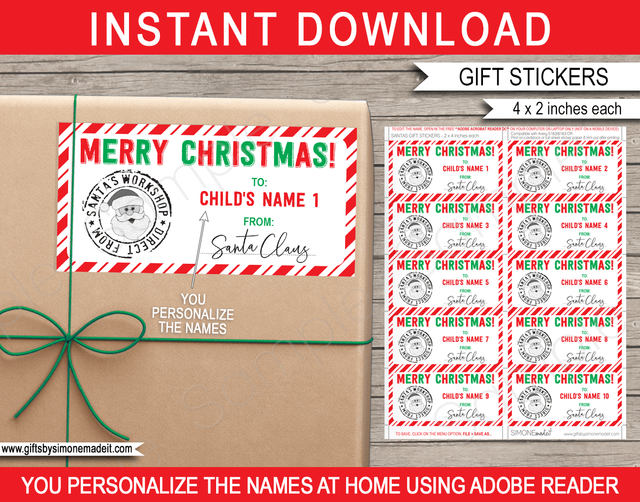Christmas Gift Labels Template Santa s Workshop Red U0026 Green
