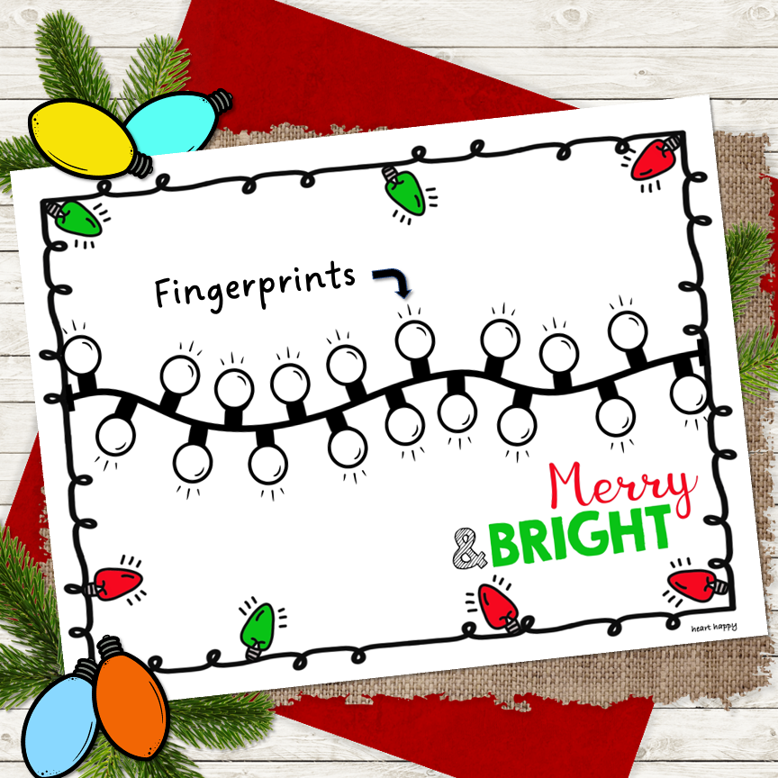 Free Printable Fingerprint Christmas Lights Template