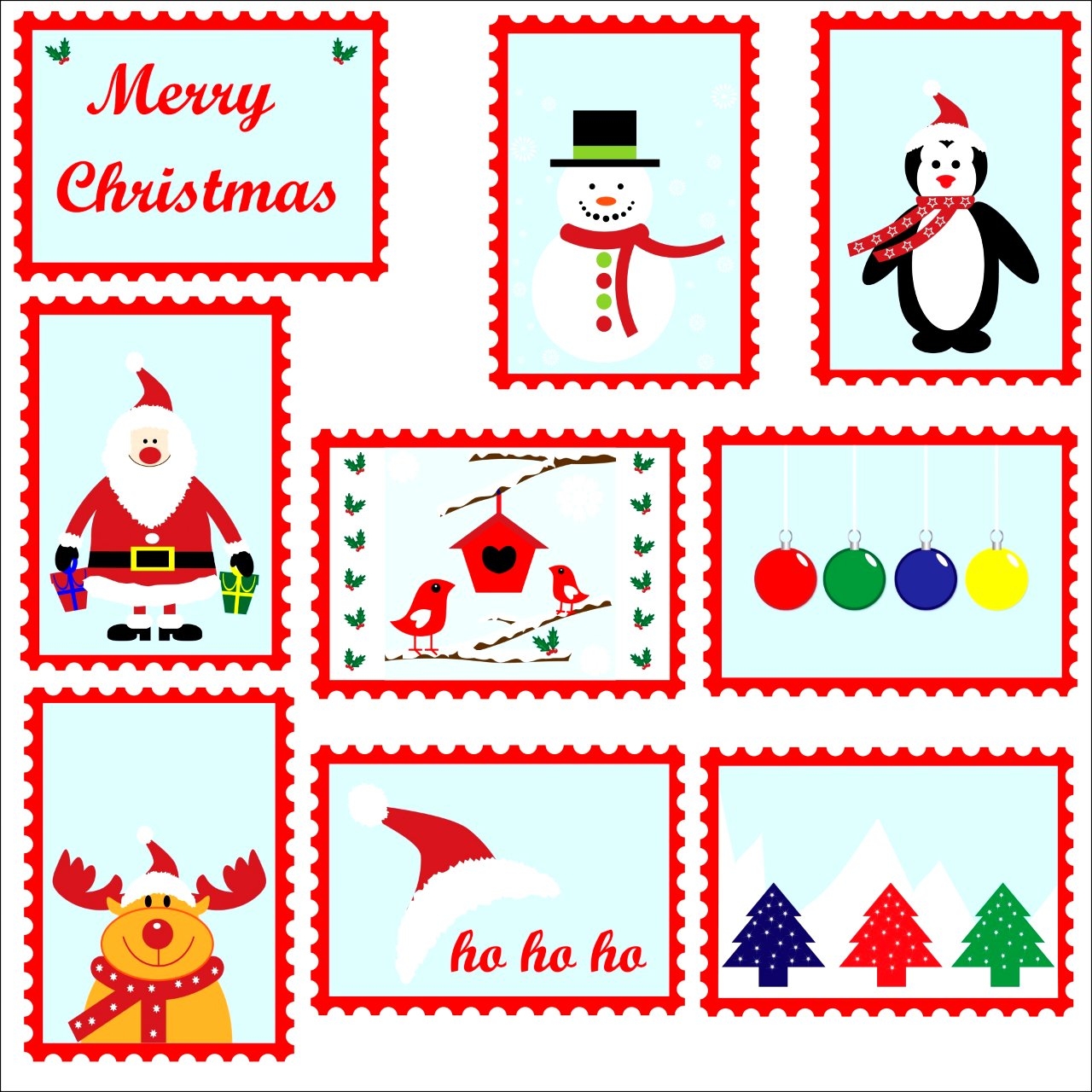 Christmas Postage Stamps Template Free Digitally made Illustrations On Creazilla