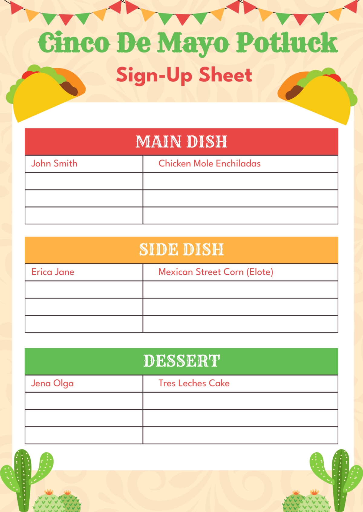 Cinco De Mayo Potluck Sign Up Sheet Free Printable Printable Party Favors