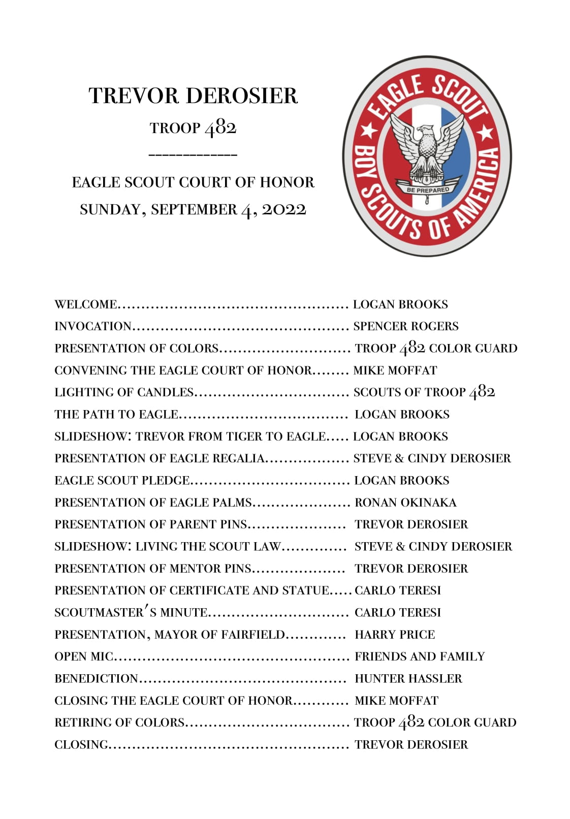 Cindy DeRosier My Creative Life Eagle Scout Court Of Honor The Program And The Guest Book
