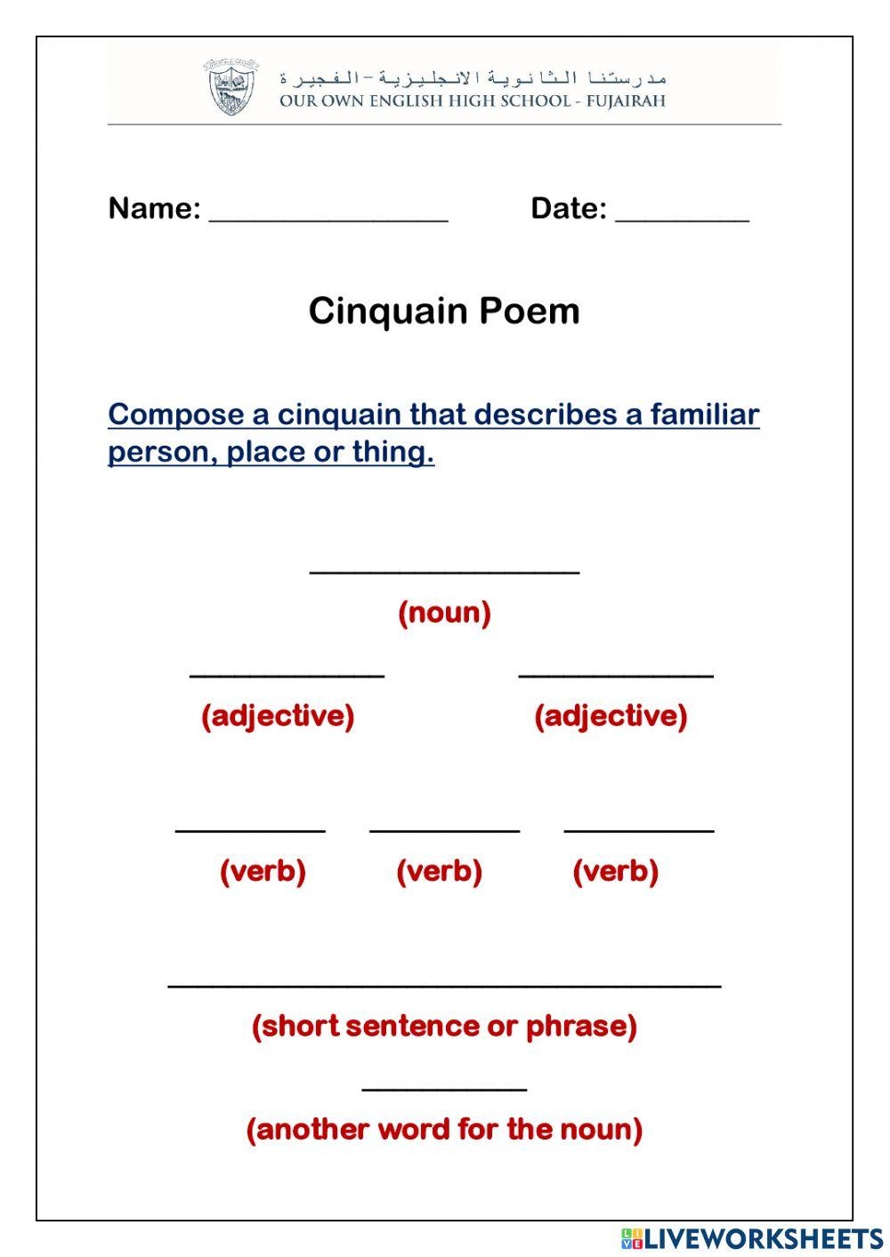 Free Printable Cinquain Template