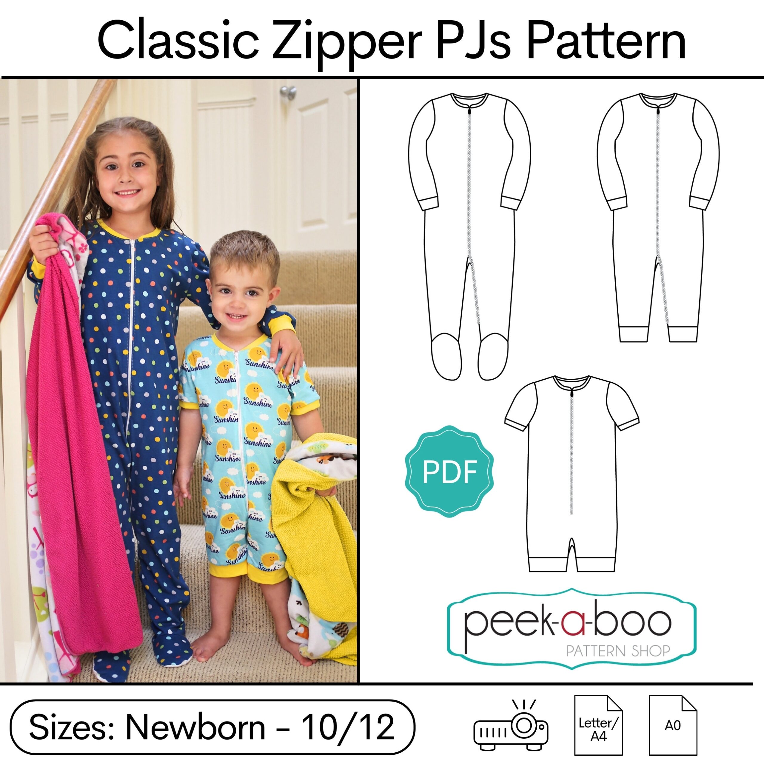 Classic Zipper Pjs Footie Pajamas Pattern Footed Pajamas Pattern
