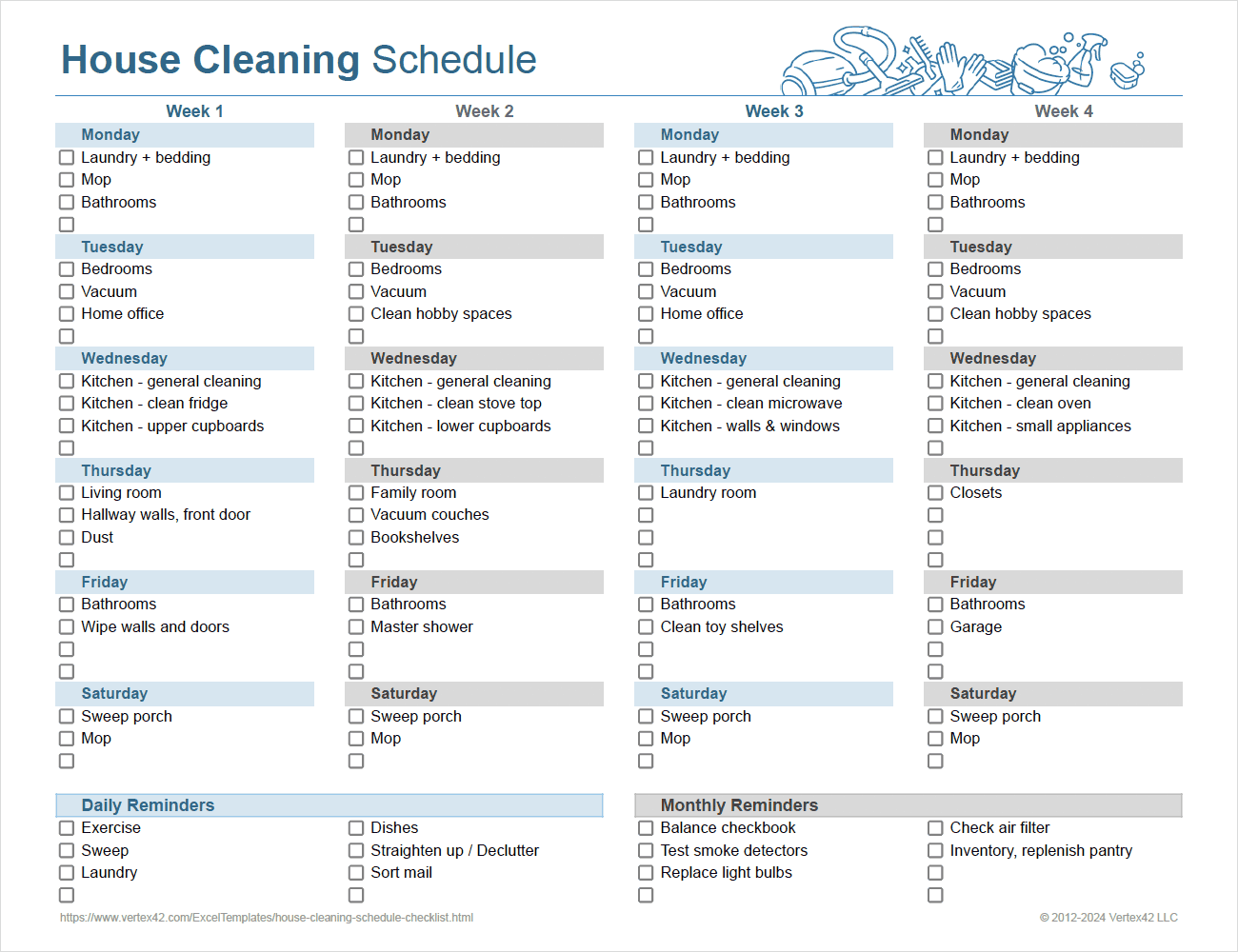 Free Printable Cleaning Schedule Template Excel