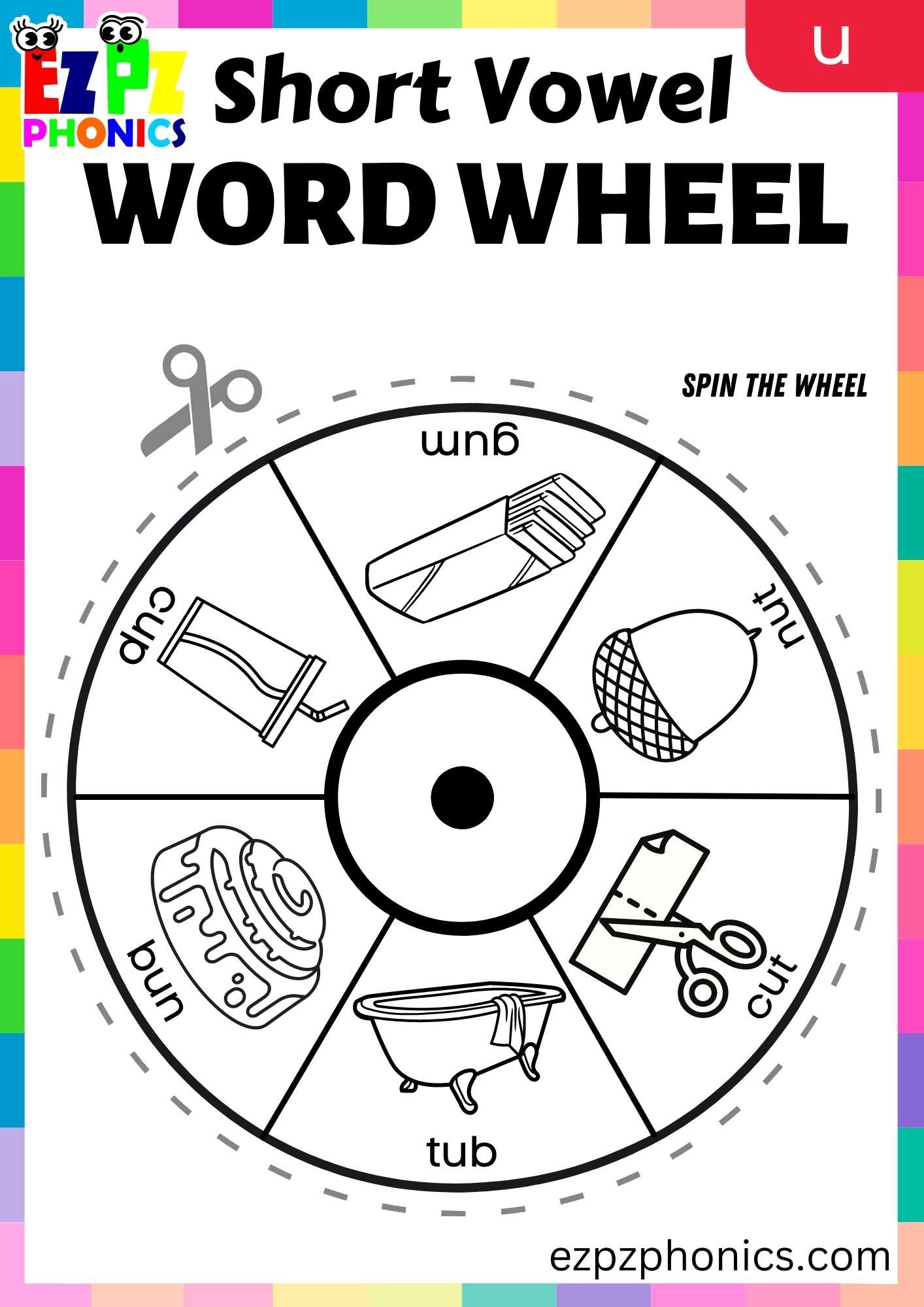 Coloring 2 Short U Word Wheel CVC Words Ezpzphonics