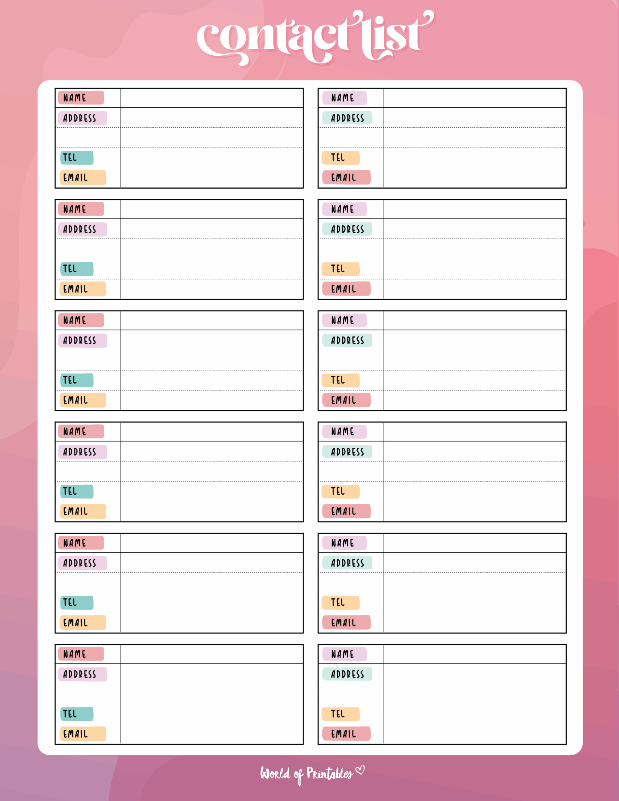 Free Printable Templates For Call List
