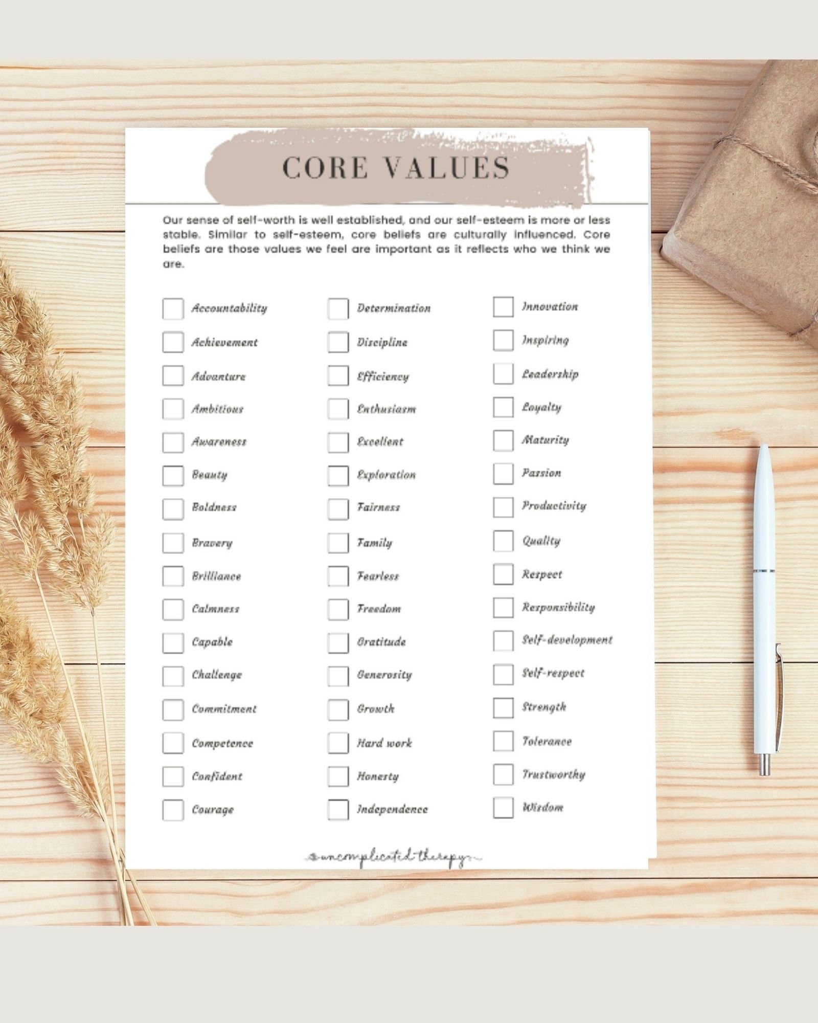 Free Printable Core Values Worksheet