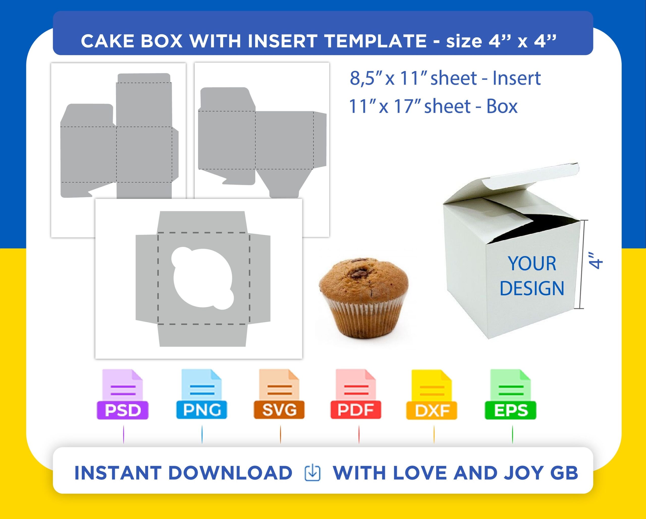 Cupcake Box Template Png Svg Dxf Eps Label Wrapper Canva Cricut Silhouette Sublimation Cut File Printable Digital Diy Gift Etsy