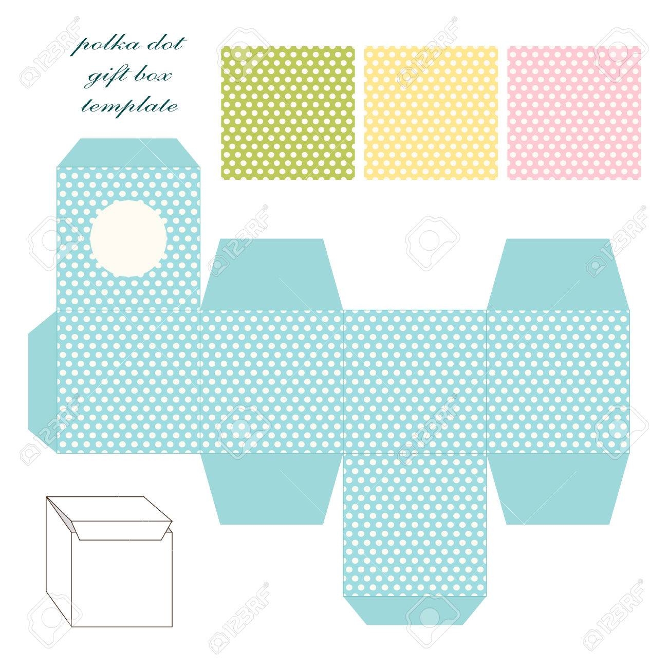 Cute Retro Square Gift Box Template With Polka Dots Ornament To 