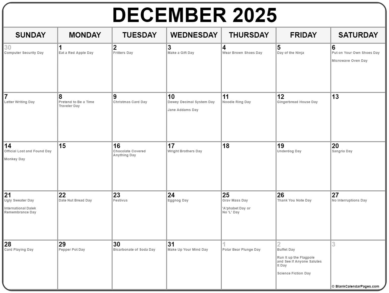 December 2025 With Holidays Calendar December 2025 With Holidays Calendar