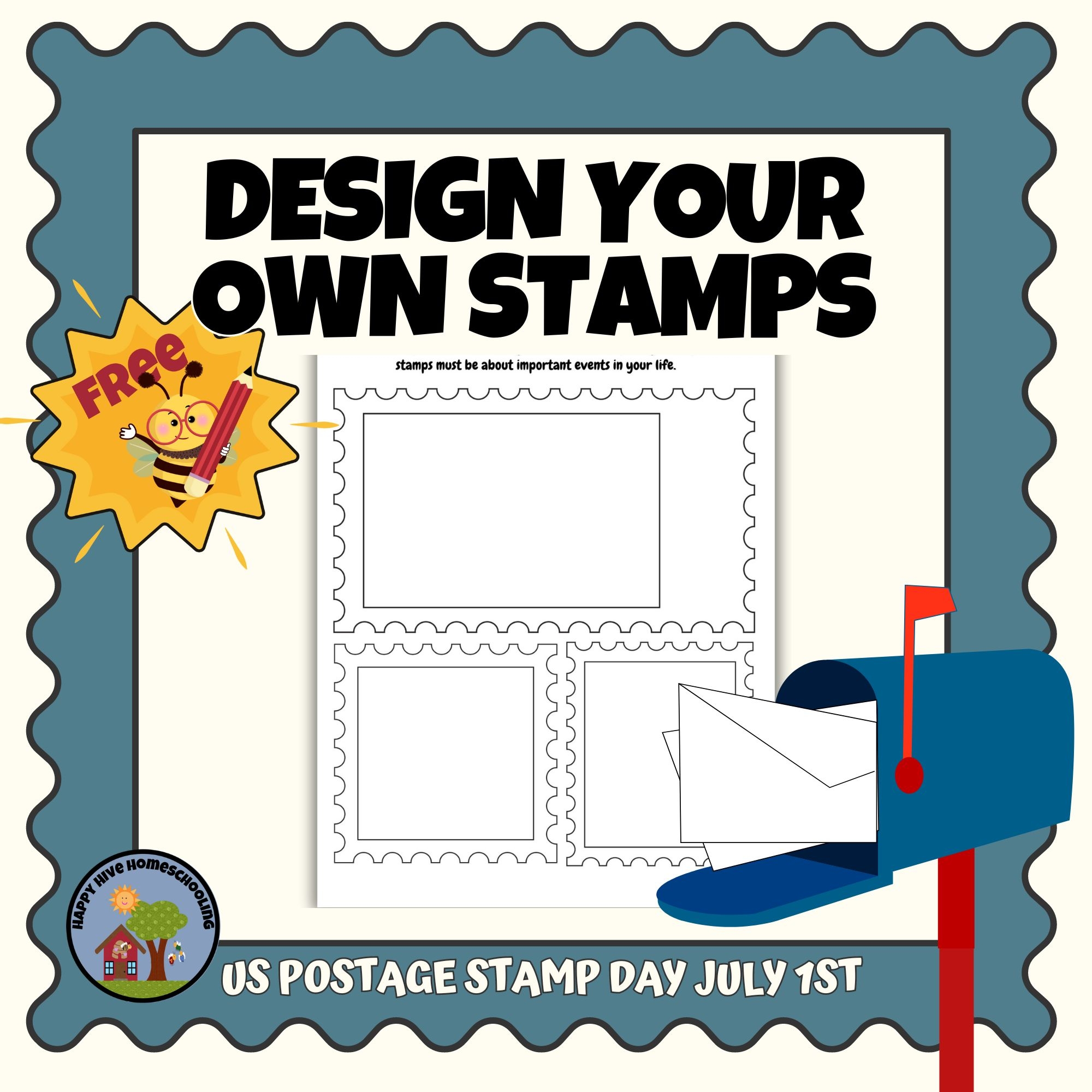 Design A Postage Stamp Template Happy Hive Homeschooling