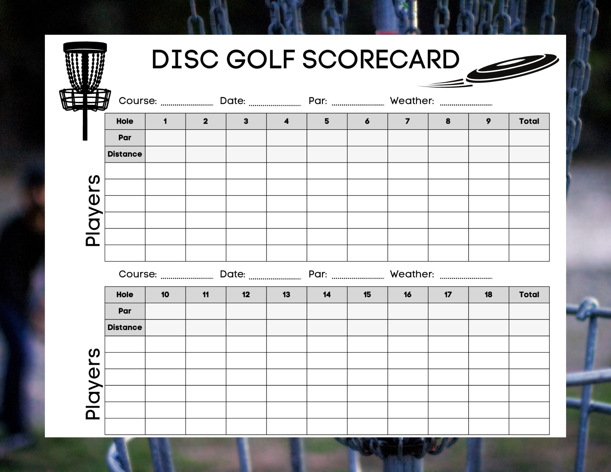 Downloadable Printable Blank Golf Scorecard Template