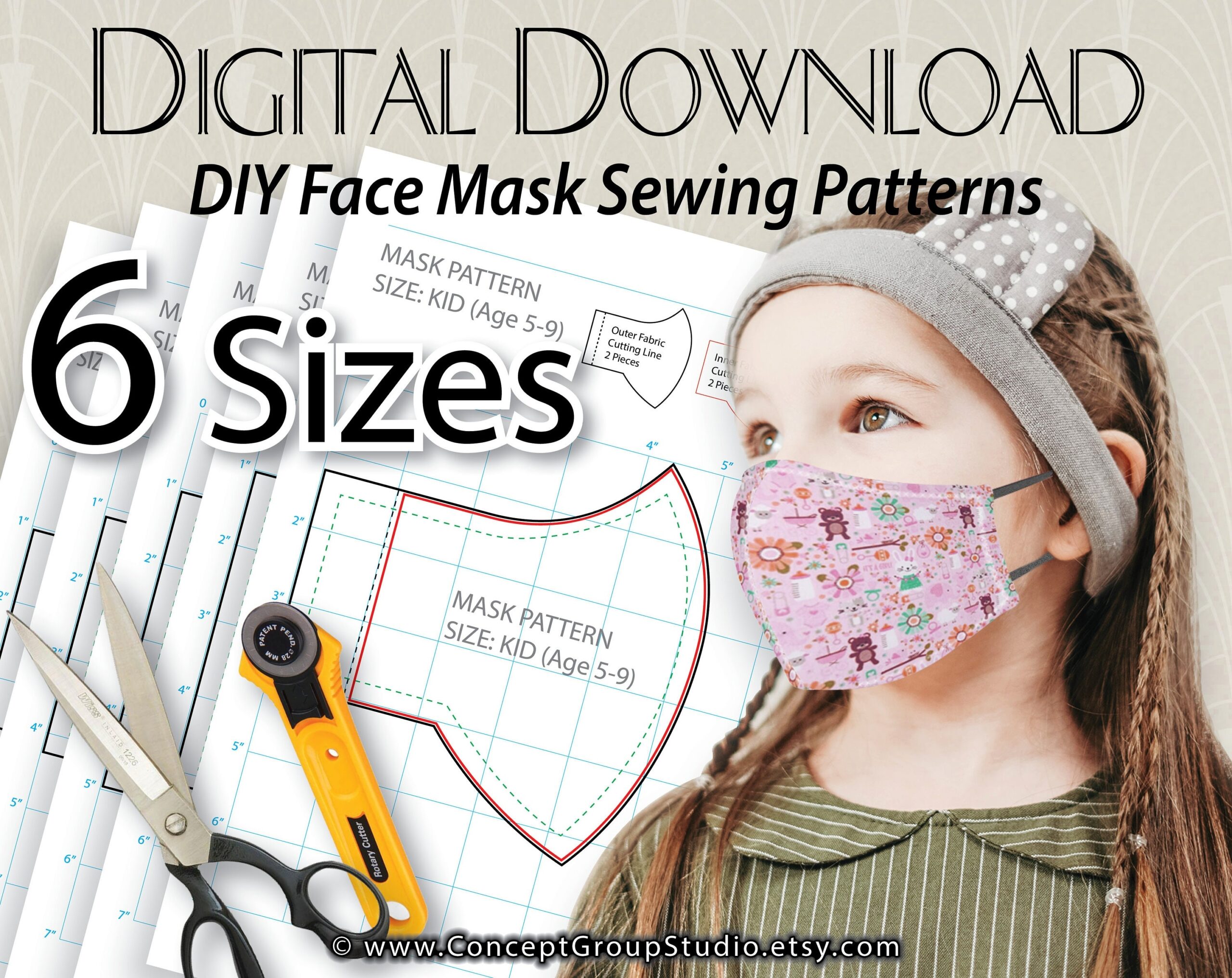DIY Sewing Mask Patterns 6 Sizes 3D Fit Mask Design Adult Teen DIY Sewing Mask Patterns 6 Sizes 3D Fit Mask Design Adult Teen