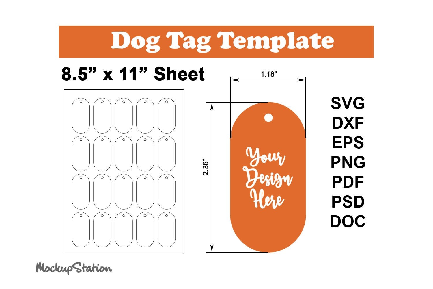 Dog Tag Template SVG Printable Tag I Pet Tag PSD 8 5