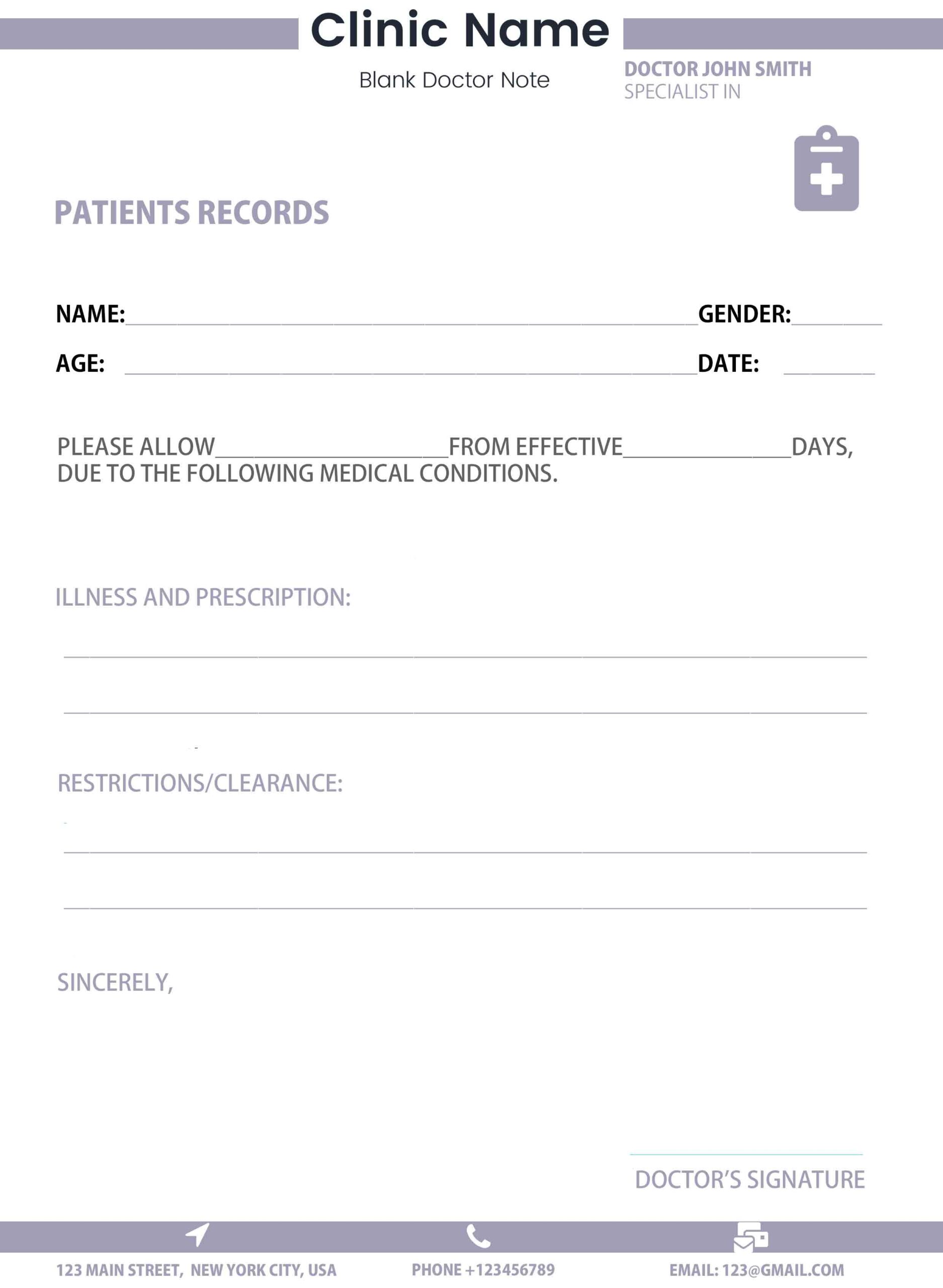 Printable Free Doctors Note