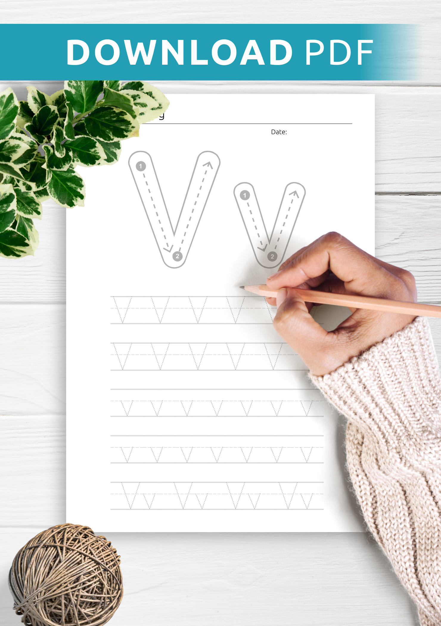 Download Letter V Trace For Kids Printable PDF