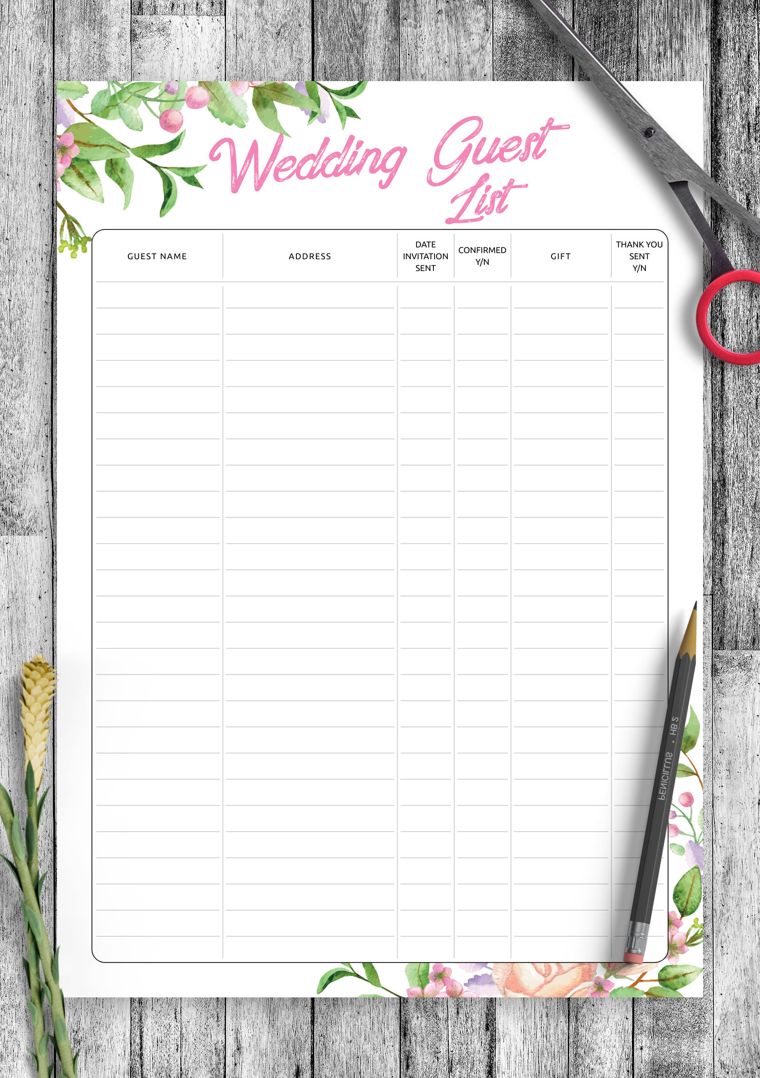 Download Printable Aesthetic Wedding Guest List Template PDF