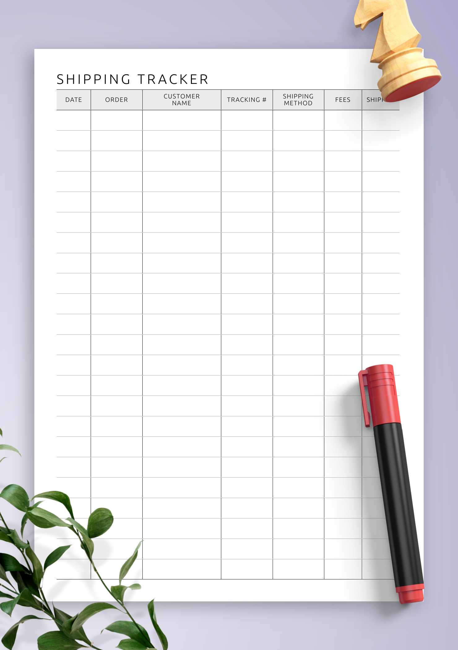 Blank Printable Shipping Chart Template