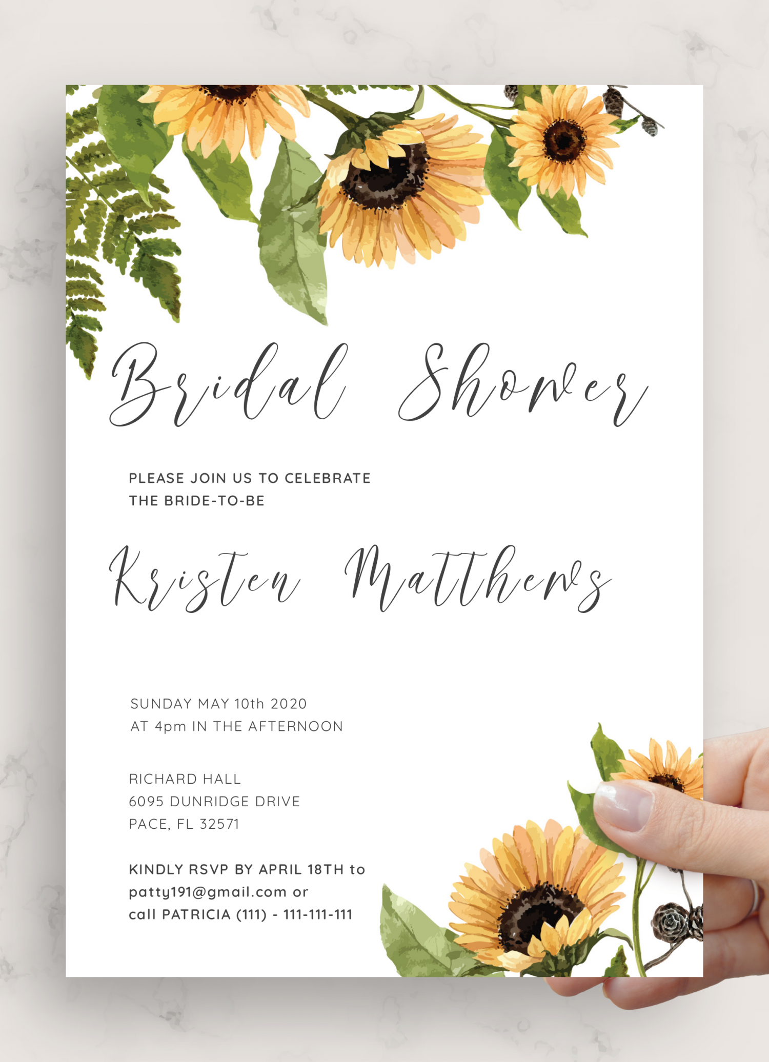 Download Printable Sunflower Bridal Shower Invitation PDF