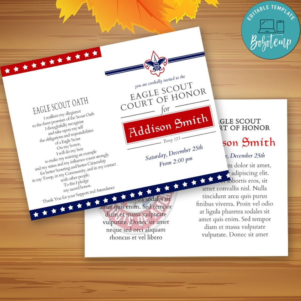 Eagle Court Of Honor Program Template Customizable DIY Bobotemp