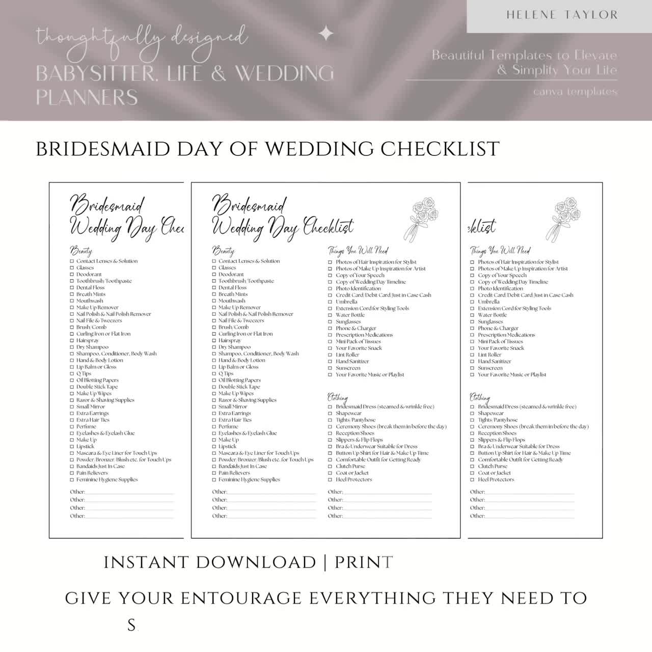 Editable Bridesmaid Wedding Day Checklist Template Printable Wedding Checklist Day Of Wedding Checklist Bridal Party Info Maid Of Honor
