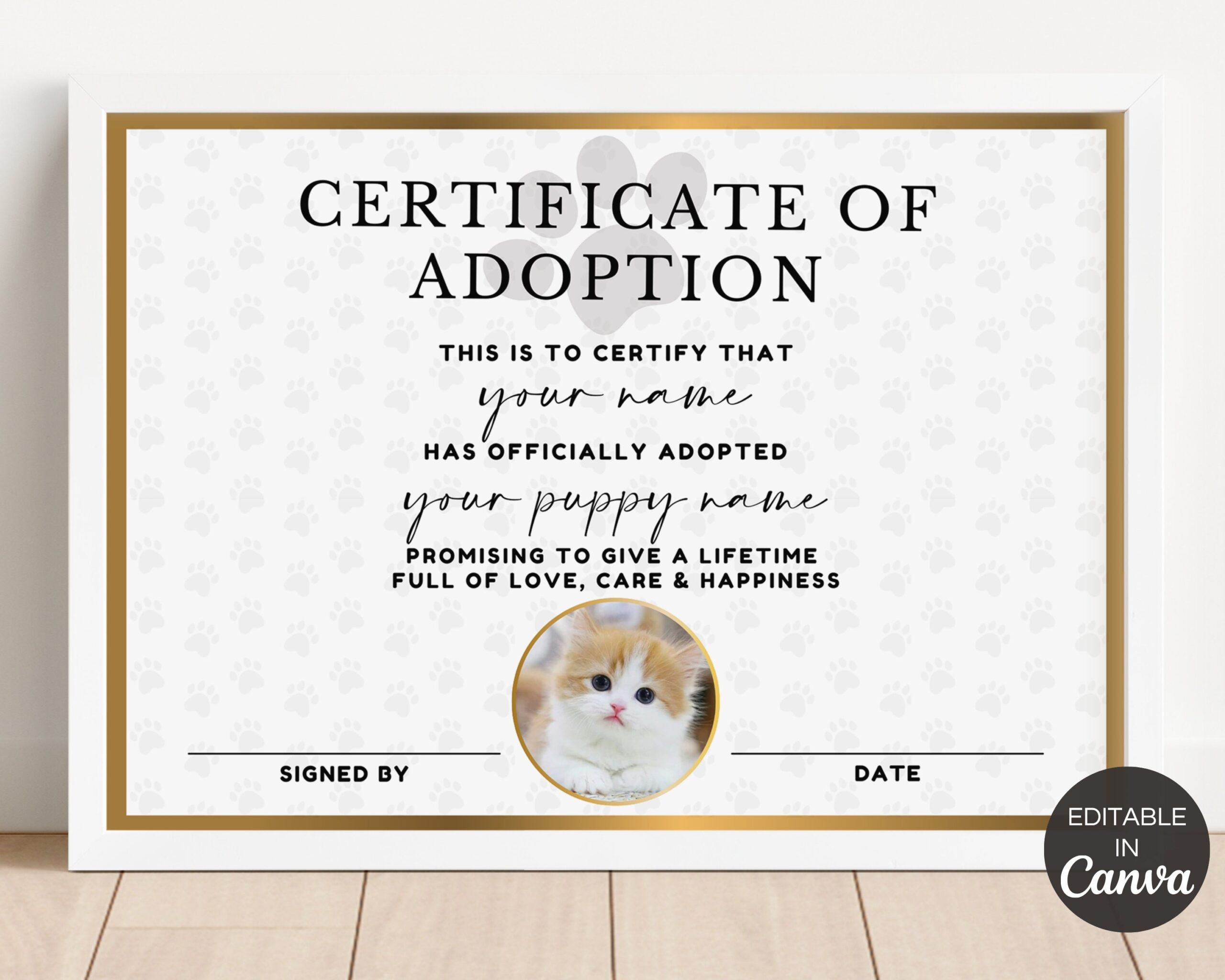 Editable Cat Dog Pet Adoption Certificate Printable Pet Adoption