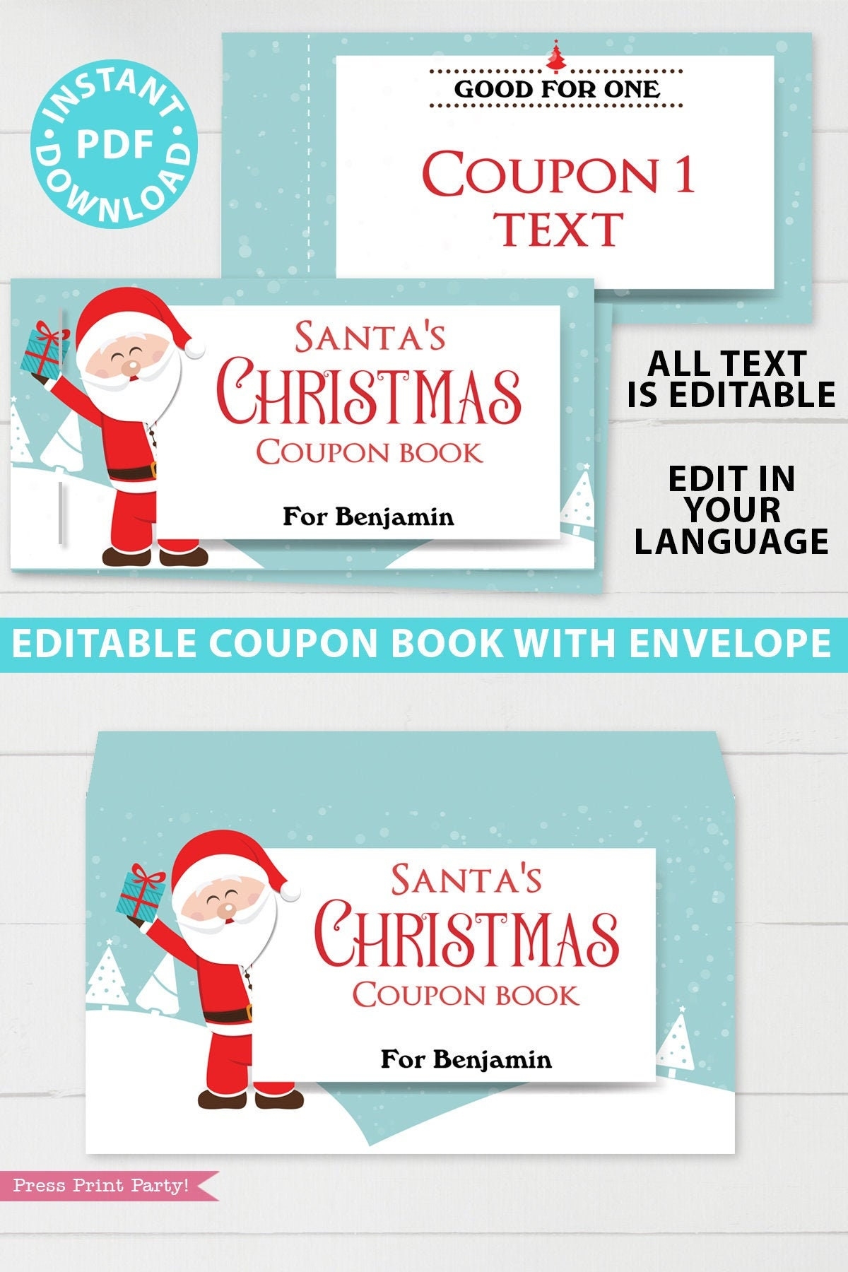 EDITABLE Christmas Coupon Book Printable Template From Santa Gift 