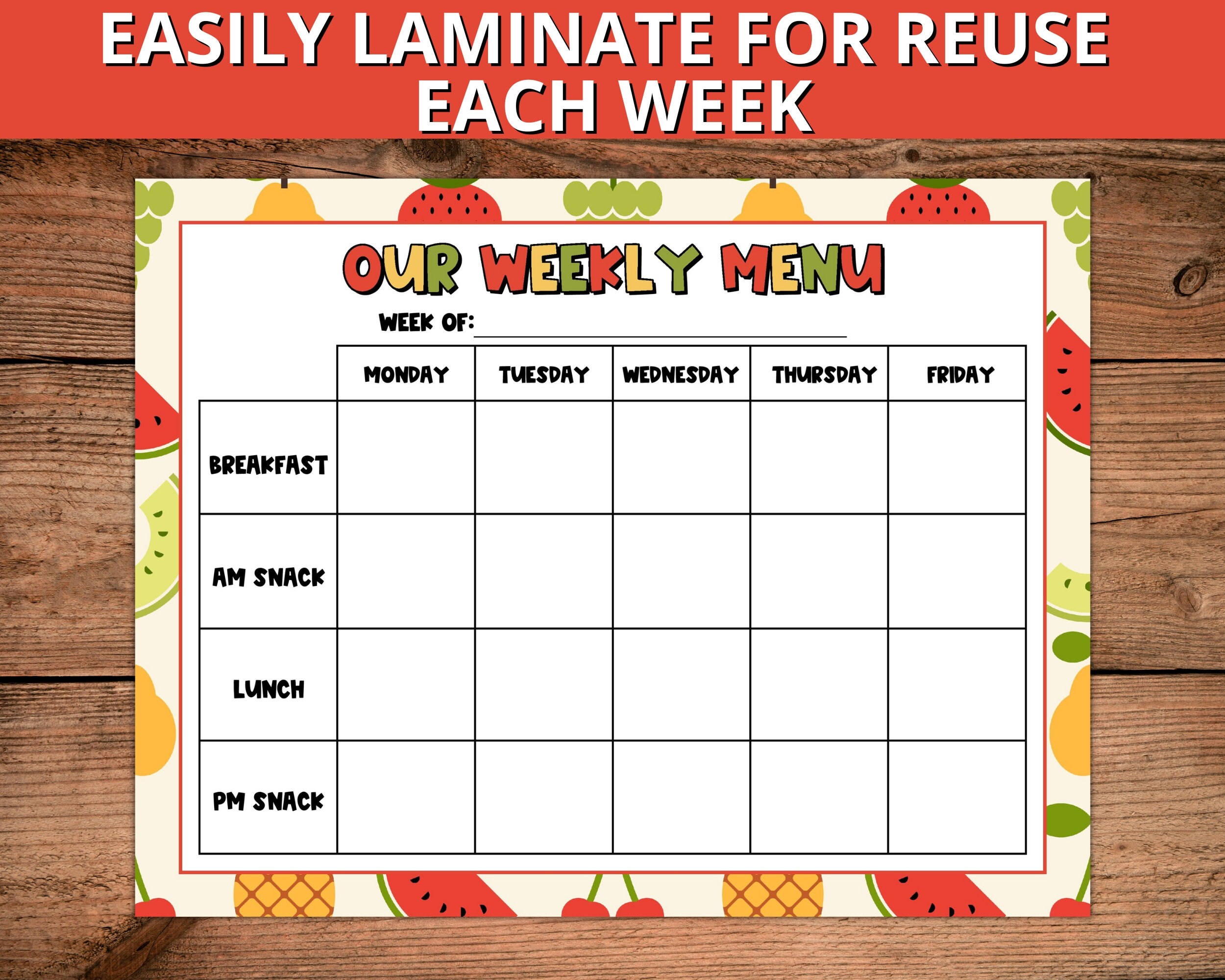 Editable Daycare Weekly Menu Editable Daycare Menu Fillable Daycare Weekly Meal Planner Printable Etsy
