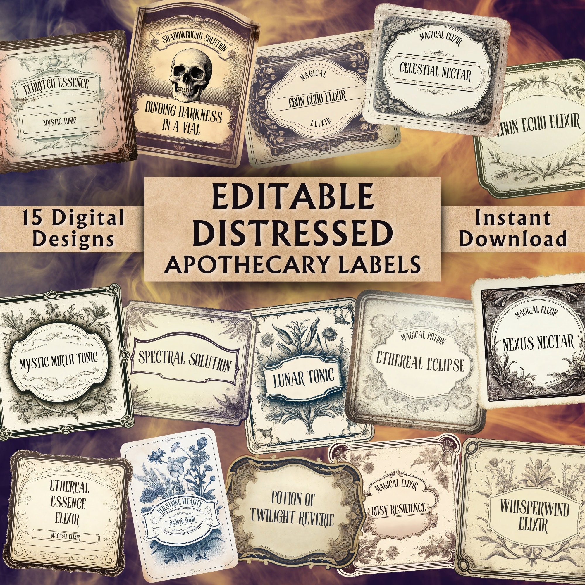 Editable Distressed Apothecary Labels Printable Apothecary Bottle Labels Custom Vintage Potion Labels Download 15 Designs Etsy
